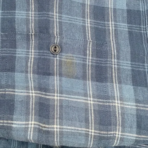 Lauren Ralph Lauren Womens 1X Blue Plaid 100% Linen Button Down Shirt Roll Tab - Picture 5 of 5
